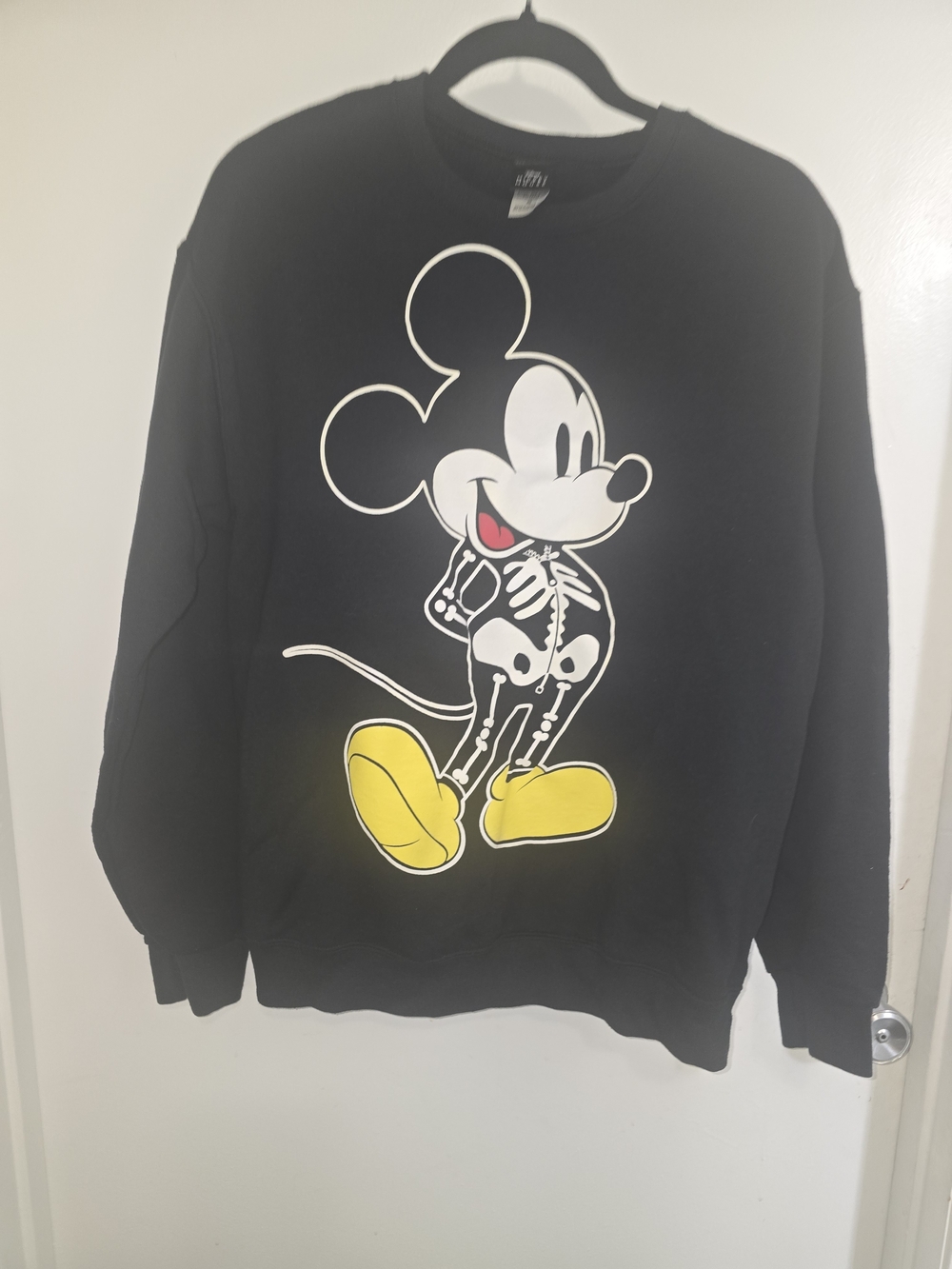 Disney Black Crewneck Sweater with Skeleton Mickey and Yellow Shoes
